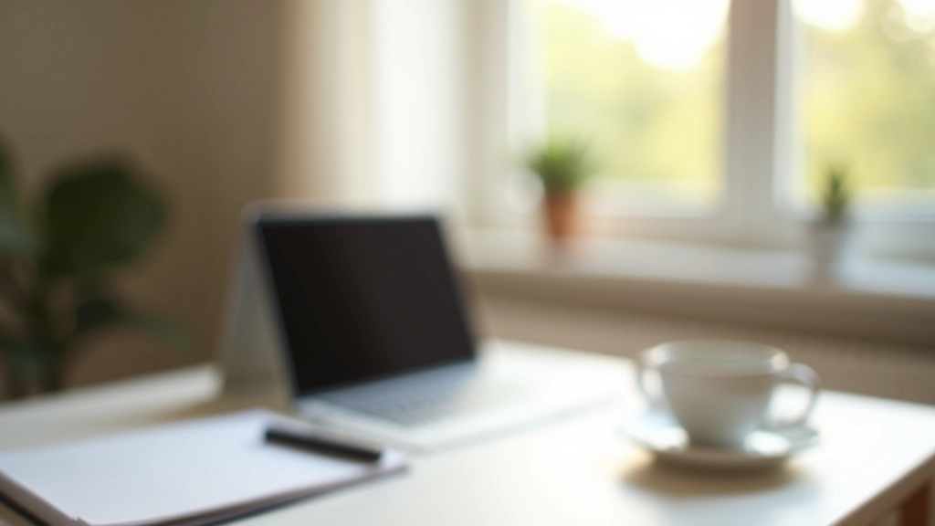Espace de travail moderne avec ordinateur portable, café et carnets, représentant le travail à domicile et les projets parallèles en 2026