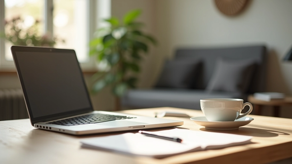 Espace de travail moderne avec ordinateur portable et matériaux entrepreneuriaux