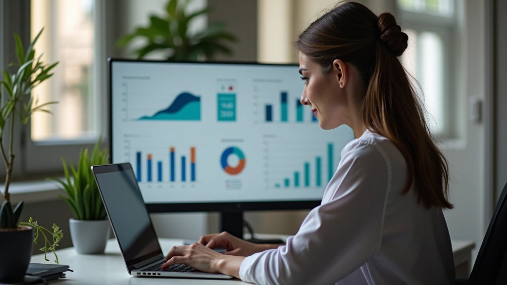 Personne travaillant sur un ordinateur portable avec des graphiques de croissance